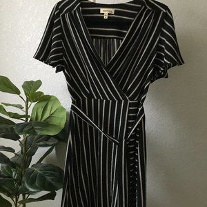 Black and white striped wrap style dress